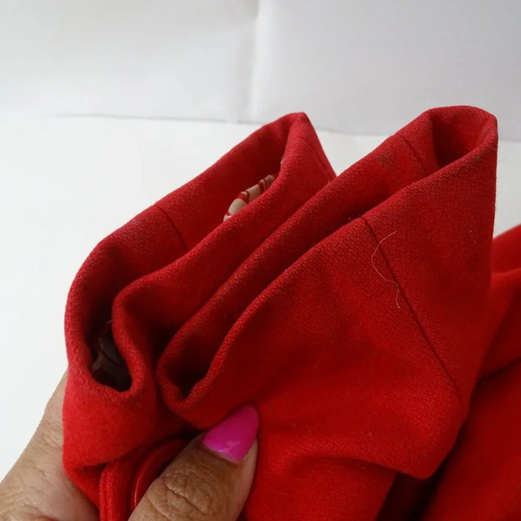 Tulle Red Wool Blend Peacoat Trench Coat Women Size S Button Closure FLAWS - Picture 13 of 15